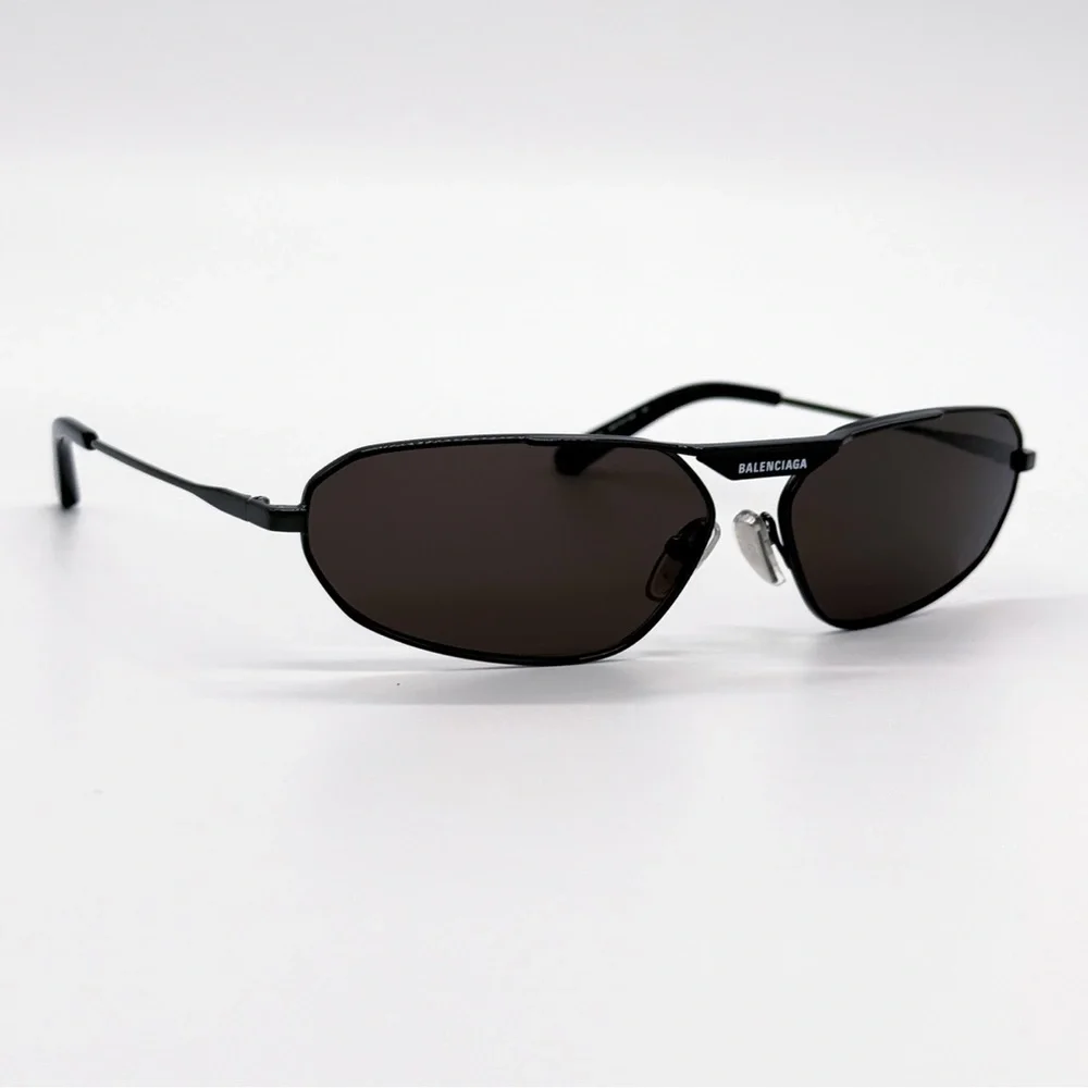 NEW BALENCIAGA BB0245S 001 OVAL BLACK METAL UNISEX SUNGLASSES BALENCIAGA